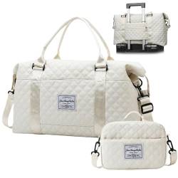 Mini -Reisetasche, Reise -Reisetasche und Kleiner Toilettenbeutel wasserdicht über Nachttasche trocken mit nassen getrennten Taschengepäckbeutel mit Trolly -Ärmel Weiß von Hperu