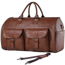 Reisetasche, Kleidungsstücke für Reisebühne PU-Cabrio-Kleidungsstück Mehrfach-Pocket-Reisetasche mit Schultergurt tragbare Reisetasche für Männer Frauen, braun von Hperu
