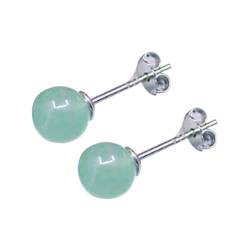 Runde Perlenohrringe, Sterling Silber Natürliche grüne Jade Runde Perlenstudelohrringe für Frauen 1 Paar von Hperu