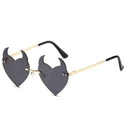 Dämonohr Sonnenbrille Randless Brille Teufel Hörner Herz Formbrille Mode Persönlichkeit Lustige Brillen Für Männer Frauen Mädchen von Hrippy