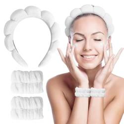 Hroevc 3-teiliges Spa-Stirnband und Armband-Set zum Waschen des Gesichts, Frottee-Gesichts, geschwollenes Make-up-Stirnband für Frauen (weiß) von Hroevc