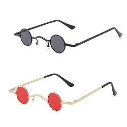 2 Stück Vintage Sonnenbrille Kleine Runde Sonnenbrille, Herren Vintage Stilvolle Hippie Polarisierte Sonnenbrille Damen Klassische Sonnenbrille Rund Steampunk Sonnenbrille Partybrille Strandbrille von HsentimenH
