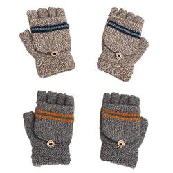 HsentimenH 2 Paar Winter Handschuhe Fingerlos für Kinder, Klein Fingerlose Strickhandschuhe mit Klappe, Warm Fäustlinge Strick Handschuhe Outdoor Handschuhe, Winddicht Fahrradhandschuhe von HsentimenH