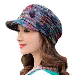 Beanie-Mützen für Frauen, Boho-Blumendruck, Wintermütze, Fleece-gefüttert, warme Mütze, Schirmmütze, Bäcker-Jungen-Mütze mit Visier, dunkelgrau, Einheitsgröße von HshDUti