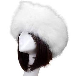 HshDUti Damen Kunstfell Stirnband Winter Ohrwärmer Ohrenschützer Hut Ski Beanie Elastisch Fancy Ohrwärmer Weiß von HshDUti