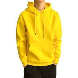 HshDUti Herren Fleece Kapuzenpullover Einfarbig Pullover Hoodie Kapuzenoberteil Unisex Herren Damen Kapuzen Sweatshirts Gelb 4XL von HshDUti