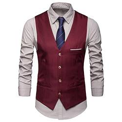 HshDUti Herren formelle Hochzeit Party Weste Einfarbig Business Fit Anzug Weste Herren Casual Business Westen Leichte Weste Slim Fit Anzug Weste Herren Anzug Weste Herren Formal Anzug Weste Weinrot von HshDUti