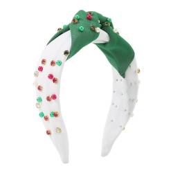 HshDUti Stoff Stretch Stirnband Weihnachten Festlich Stirnband Breitkrempige Perlen Kontrast Farbe Geknotet Rot Grün Stirnband Handgemachte Perlen Stirnband C von HshDUti
