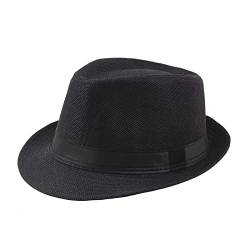 HshDUti Unisex Zeitlos Klassischer Manhattan Fedora Hut für Herren Damen Gangster Trilby Hut Sommer Sonnenhut Kurze Krempe Fedora Panama Jazz Cap Schwarz von HshDUti