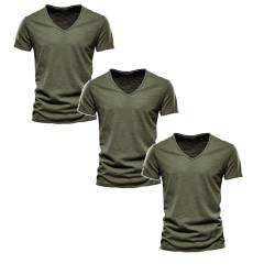 Hsternexy 3er-Pack Tshirt Herren Einfarbige V-Ausschnitt Basic T Shirt Unterhemd Gym Shirt Herren Baumwolle Oversize Kurzarm T-Shirts Trainingsshirt Sport Slim Fit Shirt Tshirt Männer von Hsternexy