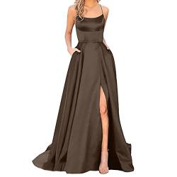 Hsternexy Abendkleid Damen Lang Ballkleider Satin mit Taschen Schlitz Ballkleid Abendkleider Backless Ärmellos A-Linie Cocktailkleid Elegant Abiballkleider Partykleid Große Größen Hochzeitskleider von Hsternexy