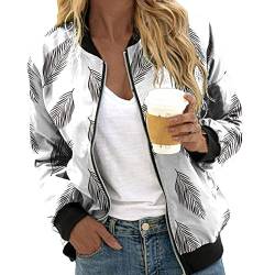 Hsternexy Bomberjacke Damen Blumenmuster Leichte Sommerjacke Frühlingsjacke Sommer Reißverschluss Kurz Pilotenjacke Blouson Jacke Dünne Langarm Übergangsjacke College Jacke Mädchen Fliegerjacke von Hsternexy