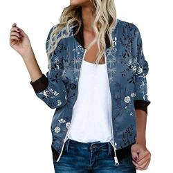 Hsternexy Bomberjacke Damen Blumenmuster Leichte Sommerjacke Frühlingsjacke Sommer Reißverschluss Kurz Pilotenjacke Blouson Jacke Dünne Langarm Übergangsjacke College Jacke Mädchen Fliegerjacke von Hsternexy