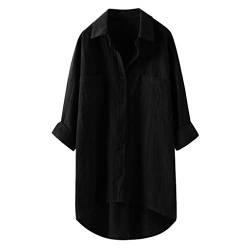 Hsternexy Damen Hemd Business Sommer Musselin Hemd Leinenhemd Elegant Langarm Oversized Blusen Leinenbluse Lang Weiß Schwarz Longbluse Oberteile Lässig Shirt von Hsternexy