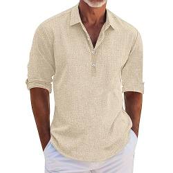 Hsternexy Leinenhemd Herren Langarmhemd Regular Fit Casual Henley Hemd Sommer Linen Freizeithemd Weißes Slim Business Sommerhemd Hemden Bügelfrei Schwarzes Strand Shirt Mittelalter Piratenhemd von Hsternexy