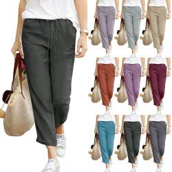 Hsternexy Leinenhose Damen Sommerhose Leicht 7/8 Casual Strandhose Freizeithose Einfarbig Sommer Musselin Stoffhose Gerade Geschnitten Bequeme Luftige Hippie Hose mit Taschen Haremshose von Hsternexy