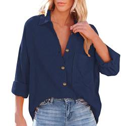 Hsternexy Musselin Bluse Damen, Leinenbluse Damen Oversized Elegant Langarm Leinenhemd Blusen Sommer Musselin Business Bluse Hemdbluse Shirt Schwarz Weiß Lässig Longbluse Damenblusen von Hsternexy