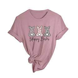 Hsternexy Oster T-Shirt Damen Lustig Hase mit Brille Kurzarm Osterhasen Tshirt Top Süßes Lässiges Hasen Bedrucktes Shirt Bluse Mädchen Kinder Osterkostüm Osterhase Geschenk Sommer Kleidung von Hsternexy