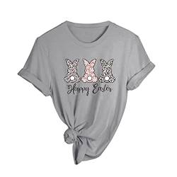 Hsternexy Oster T-Shirt Damen Lustig Hase mit Brille Kurzarm Osterhasen Tshirt Top Süßes Lässiges Hasen Bedrucktes Shirt Bluse Mädchen Kinder Osterkostüm Osterhase Geschenk Sommer Kleidung von Hsternexy