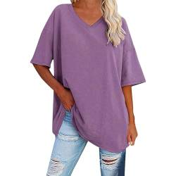 Hsternexy Oversize Shirt Damen Kurzarm Los Angeles Brief Sommer T Shirt Longshirt V-Ausschnitt Basic Sport Longbluse Tshirt Elegant Schwarz Pink Pullover Tunika Gym 3/4 Arm Bedruckt Pulli Tops von Hsternexy