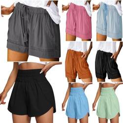 Hsternexy Shorts Damen Sommer High Waist Kordelzug Elastische Taille Kurze Hose Shorts Lässig Baumwolle mit Taschen Strandshorts Jogginghose Einfarbig Freizeit Leicht Sweatpants Damen-Shorts von Hsternexy