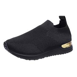 Hsternexy Slip on Sneakers Damen Schwarz Plateau Mesh Leichte Schuhe Schlupfschuhe Bequeme Fitness Gym Sportschuhe Laufschuhe Atmungsaktiv Memory Foam Joggingschuhe Casual Elegante Fußballschuhe von Hsternexy