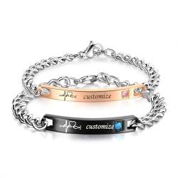 Hsumonre Passen Sie das ID-Paar-Armband mit EKG-Herzschlag an personalisieren Sie seine/ihre gegenseitigen Armbänder Riemenschnalle Titanstahl Geschenke Jahrestag Freunde (Schwarz/Roségold-ECG) von Hsumonre