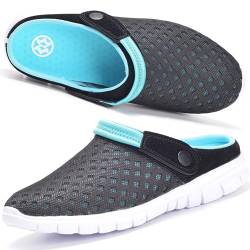 Damen Herren Clogs Pantoletten Gartenschuhe Mesh Hausschuhe Sommer Badelatschen Strand Schuhe Aqua Sandalen,Blau,47 EU von Hsyooes