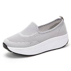 Hishoes Damen Atmungsaktiv Mesh Keilabsatz Laufschuhe Plateau Freizeitschuhe Shape-Up Fitness Laufen Sportschuhe 42-Grau1-42 EU von Hsyooes