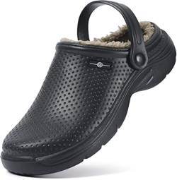 Hsyooes Clogs Damen Winter Gartenschuhe Herren Gefütterte Hausschuhe Wasserdicht Plüsch Pantoletten Leichte Gartenclogs Warm Eva Clogs 38EU Schwarz-A von Hsyooes