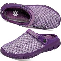 Hsyooes Clogs Herren Pantoletten Sommer Damen Mesh Atmungsaktiv Gartenschuhe rutschfest Strand Hausschuhe Aqua Sandalen,11-Violett,38 EU von Hsyooes