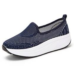 Hsyooes Damen Slip On Sneakers Outdoor Walkingschuhe Freizeit Atmungsaktive Fitness Gym Turnschuhe,Blau1,35 EU von Hsyooes