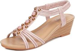 Hsyooes Plateau Sandalen Damen sandaletten mit keilabsatz Bohemia Sandalen Elegant Römersandalen Boho Schuhe Casual Strand Sommer,Rosa D,36 EU/Hersteller 38 von Hsyooes