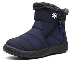 Hsyooes Winterstiefel Damen Wasserdicht Winterschuhe Warm Stiefeletten Winter Schneestiefe Gefüttert Kurzschaft Stiefel Rutschfeste Schlupfstiefel Boots Flach Blau A 43EU von Hsyooes