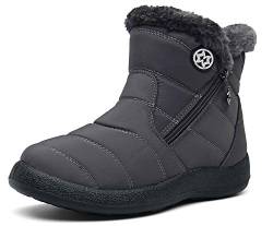 Hsyooes Winterstiefel Damen Wasserdicht Winterschuhe Warm Stiefeletten Winter Schneestiefe Gefüttert Kurzschaft Stiefel Rutschfeste Schlupfstiefel Boots Flach Grau A 41EU von Hsyooes