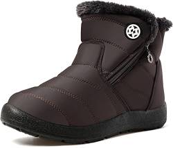 Hsyooes Winterstiefel Damen Wasserdicht Winterschuhe Warm Stiefeletten Winter Schneestiefe Gefüttert Kurzschaft Stiefel Rutschfeste Schlupfstiefel Boots Flach Kaffee A 38EU von Hsyooes