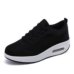 Laufschuhe Damen Plateau Turnschuhe Leicht Walkingschuhe Keilabsatz Freizeitschuhe Frauen Fitnessschuhe Atmungsaktiv Sportschuhe Bequeme Sneaker Schwarz D 36EU von Hsyooes