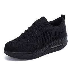 Laufschuhe Damen Plateau Turnschuhe Leicht Walkingschuhe Keilabsatz Freizeitschuhe Frauen Fitnessschuhe Atmungsaktiv Sportschuhe Bequeme Sneaker Schwarz DQ 37EU von Hsyooes