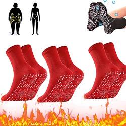 Huacuaia AFIZ Turmalin Abnehmen Gesundheit Socke, VeinesHeal Hyperthermie Socken, Selbst beheizte Socken waschbar, 3-Pack Selbstheizungssocken für Männer und Frauen (Rot) von Huacuaia