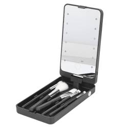 Faltbare Reisespiegeltasche, Dimmbare High-Definition-LED-Faltbare Reisespiegeltasche, Touch-Schalter für Make-up (Black) von Huairdum