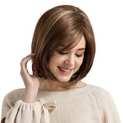 Perücke Dummy, Frauen Perücke Short Brown Portable Durable Gerade Synthetic Cosplay Bingle Perücke für Friseur Cosmetologist Barber Shops Besonderes Geschenk von Huairdum