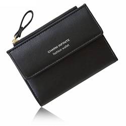 Huakaile Bifold Leder RFID Blocking Wallet for Women Mini Ladies Purse with Coin Pocket, with Zipper Buckle, Credit Card Holder Coin Purse PU Small Short Wallet, Schwarz , 4.9''*3.5''*1'', Modern von Huakaile