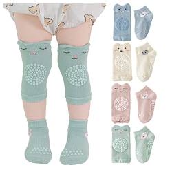 Huakunda 4 Paar Baby Knieschoner Baby Socken, Unisex Beinwärmer Kleinkind Anti-Rutsch mit Gummipunkten zum Krabbeln 0-36 Monate (M, 02) von Huakunda