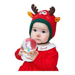 Huakunda Baby Wintermütze mit Ohrenklappen Kleine Beanie Kleinkind Warme mütze Mädchen Jungen 0-2 Jahre schlupfmütze Kinder (Roter Elch) von Huakunda