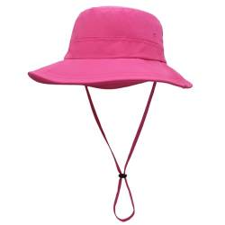 Huakunda Damen Wasserdichter Fischerhut Breite Krempe UPF50+ UV-Schutz Sonnenhut mit Kinnband Bucket Hat für Strand Surfen (DE/NL/SE/PL, Alphanumerisch, Einheitsgröße, Rosa) von Huakunda