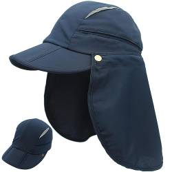 Huakunda Hut mit Nackenschutz Abnehmbarer Mehrzweck Sommer Sonnenhut Sonnenschutz Atmungsaktiv Schnell Trocknen UV-Schutz(Marineblau,L) von Huakunda