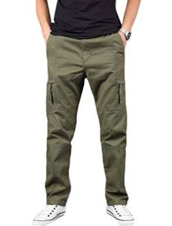 Herren Cargohose Lange Gerade Freizeithose Hosen Einzigartige Cargo Bequeme Lose Wanderhose Stoffhose Trekkinghose Herren Hosen Outdoor Hosen für Männer Gr. 56, Army Grün von HuanHaoYu