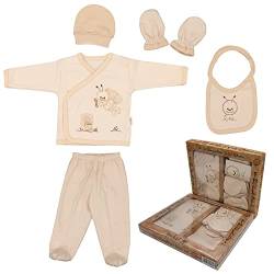 Ipeksi Baby Neugeborenen Baby Set 100% natürliche Baumwolle Erstausstattung Erstlingsausstattung Ausstattung Unisex Kleidung Geschenkeset Babyausstattung mit 5 Teilig für Babys 0-4 Monate von Huanger