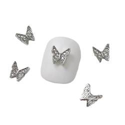 10 Stück Schmetterlingsnägel 3D Legierung Schmetterlingsnägel Silberne Schmetterlingsnägel Strasssteine ​​für Acrylnägel 3D Nagelzubehör Legierungsnageldekorationen von Huaqgu