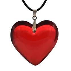 Huaqgu Herzförmige Anhänger Charms Glas Herz Anhänger Halskette Buntes Schwarzes Seil Halskette Schmuck Schlüsselbeinkette für Frauen Männer Geburtstag von Huaqgu